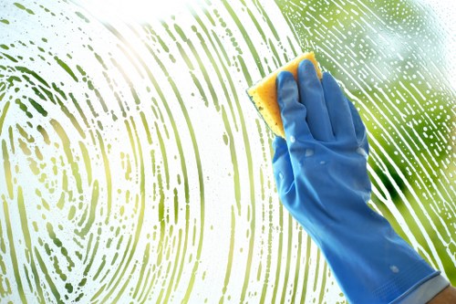 Team member following safe cleaning practices in a controlled environment
